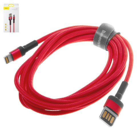 USB кабель Baseus Cafule, USB тип A, Lightning, 200 см, 1,5 А, червоний, в нейлоновому обплетенні, #CALKLF H09