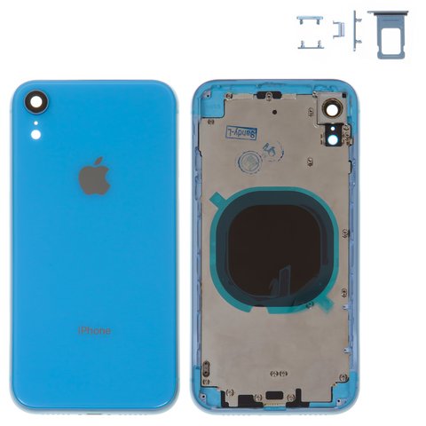 Корпус для iPhone XR, синий, с держателем SIM карты, с боковыми кнопками