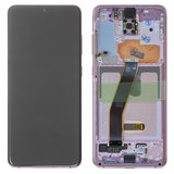 Дисплей для Samsung G980 Galaxy S20, G981 Galaxy S20 5G, рожевий, з рамкою, Original, сервісне опаковання, cloud pink, #GH82-22131C/GH82-22123C