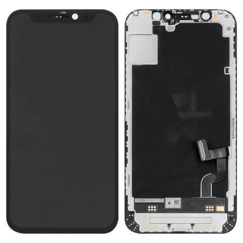 Дисплей для iPhone 12 mini, чорний, з рамкою, Оригінал переклеєне скло , з пластиками камери та давача наближення