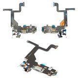 Шлейф для iPhone 13 Pro, коннектора зарядки, серый, с микрофоном, с компонентами, High Copy, Lightning