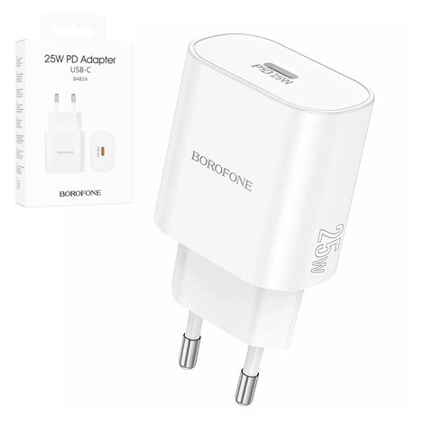 Сетевое зарядное устройство Borofone BA82A, 25 Вт, Power Delivery PD , белый, 1 порт, #6941991112256