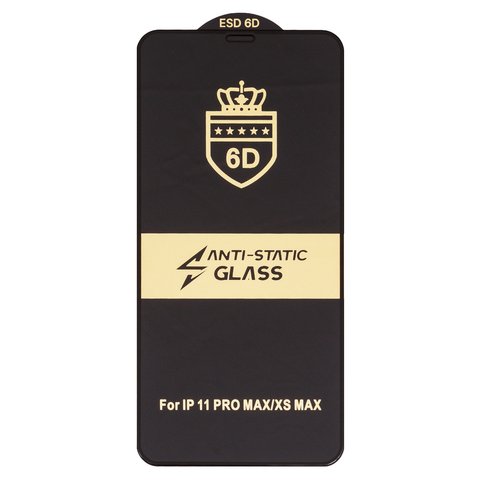 Защитное стекло ESD 6D для Apple iPhone 11 Pro Max, iPhone XS Max, совместимо с чехлом, Full Glue, Anti Static, без упаковки , черный