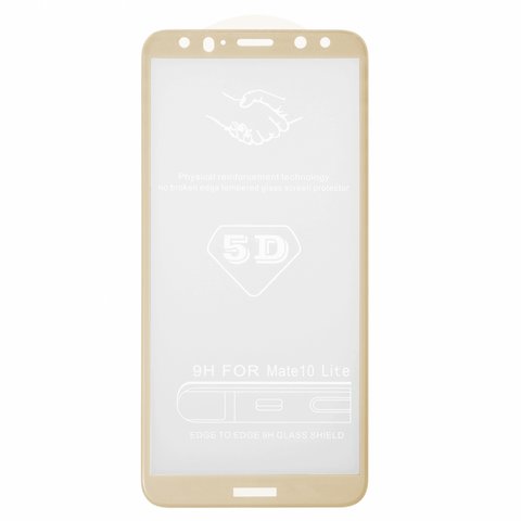 Tempered Glass Screen Protector All Spares compatible with Huawei Mate 10 Lite, 5D Full Glue, golden, the layer of glue is applied to the entire surface of the glass 