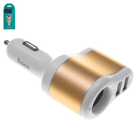 Car Charger Hoco UC206, USB output 5V 1 A 2,1 A, 12 V, white, golden, 15 W 