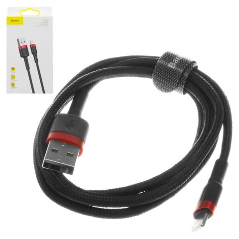 USB кабель Baseus Cafule, USB тип A, Lightning, 100 см, 2,4 А, черный, красный, #CALKLF B19