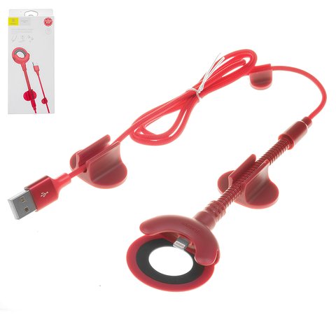 Cable USB Baseus O type Car Mount, USB tipo A, Lightning, 80 cm, 2.1 A, rojo, #CALOX 09