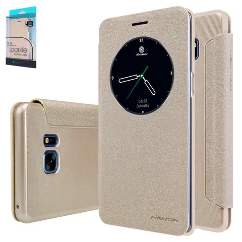 Case Nillkin Sparkle laser case compatible with Samsung N930F Galaxy Note 7, golden, flip, PU leather, plastic  #6902048150454