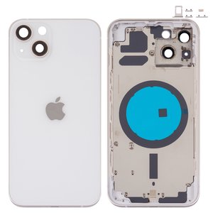 Housing compatible with iPhone 13, white, with SIM card holders, with side buttons, starlight 
