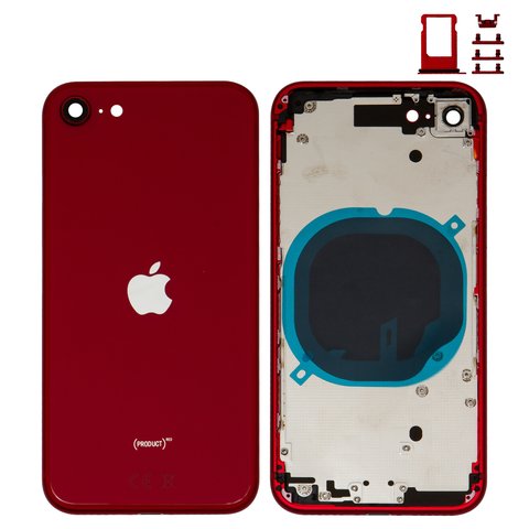 Housing compatible with iPhone SE 2020, red, with SIM card holders, with side buttons 