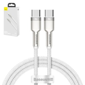 Cable USB Baseus Cafule Series Metal, 2xUSB tipo C, 200 cm, 100 W, blanco, con revestimiento de nylon, #CATJK D02