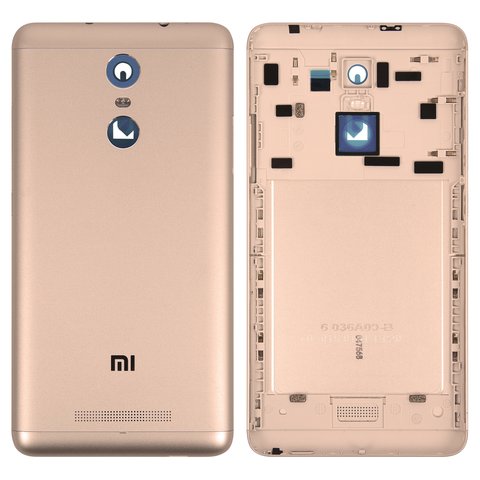 Housing Back Cover compatible with Xiaomi Redmi Note 3, golden, with side button, Original PRC  