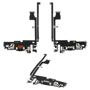 Flat Cable compatible with iPhone 12 Pro Max, charge connector, black, with microphone, HC 