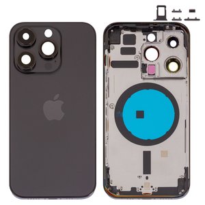 Housing compatible with iPhone 14 Pro, black, with SIM card holders, with side button, Original PRC , EU Version, space black 