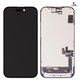 LCD compatible with iPhone 15, (black, with frame, HC, without IC, (AMOLED), DD-OLED soft)