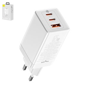 Adaptador de red Baseus GaN3 Pro, 65 W, Quick Charge, blanco, con cable USB tipo C USB tipo C, 3 puertos, #CCGP050102