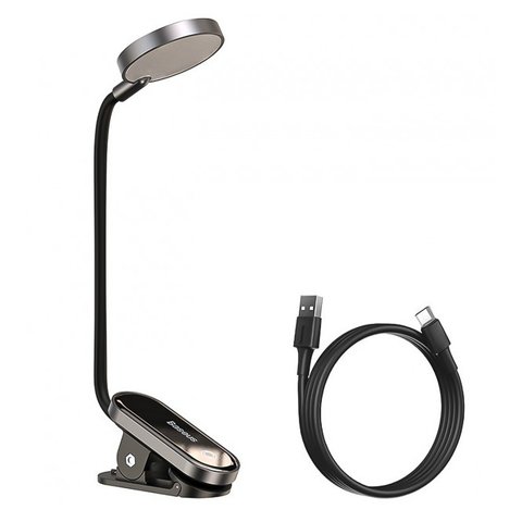Настольная лампа Baseus Comfort Reading Mini Clip Lamp, 3 Вт, серая, на клипсе, c кабелем, Baseus, #DGRAD 0G