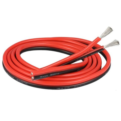 Провод в силиконовой изоляции 2x12AWG, 3,5 мм², 1 м, черный, красный, UL3135