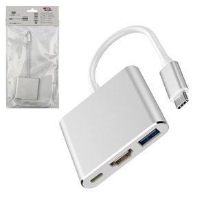 Адаптер Type C HDMI + USB3.0 + Type C, конвертер, білий, hub