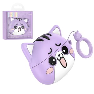 Гарнитура Hoco EW48, беспроводная, фиолетовая, белая, с силиконовым чехлом, purple cat, #6942007610018