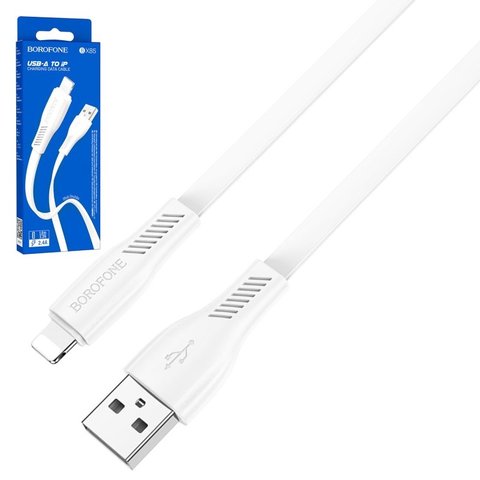 USB кабель Borofone BX85, USB тип A, Lightning, 100 см, 2,4 А, білий, #6974443387124